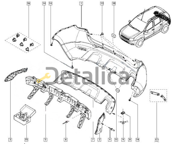 Крепление заднего бампера левое для Рено Дастер
