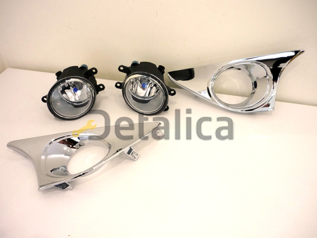 Фары противотуманнае комплект 2 шт с проводкой кнопкой и решетками бампера хром для Тойота Камри V50 от 2011 (Китай)