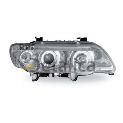 Фара левая+правая комплект тюнинг линзованная с светящимся ободком  JUNYAN внутри хром для BMW E53 X5 от 1999-2004