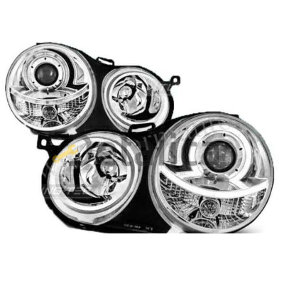 Фара левая+правая комплект  3 дв  5 дв тюнинг линзованная с регулятором мотора внутри хром для фольксваген поло от 2001-2004