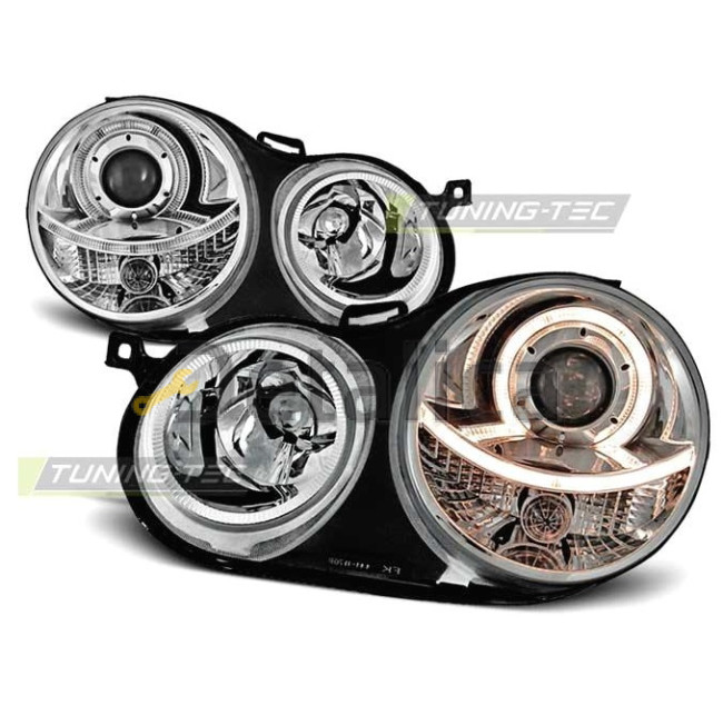 Фара левая+правая комплект  3 дв  5 дв тюнинг линзованная с регулятором мотора внутри хром для фольксваген поло от 2001-2004