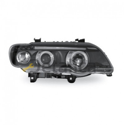 Фара левая+правая комплект тюнинг линзованная с светящимся ободком  JUNYAN внутри черная для BMW E53 X5 от 1999-2004