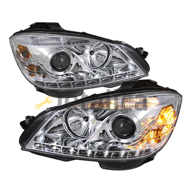 Фары тюнинг-комплект с светящимся ободком SONAR внутри хром для Мерседес W204 2007-2010