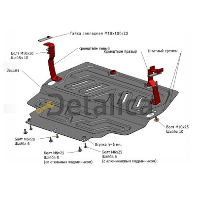 Защита поддона двигателя + кпп с креплениями стальная для Шкода Йети от 2010 