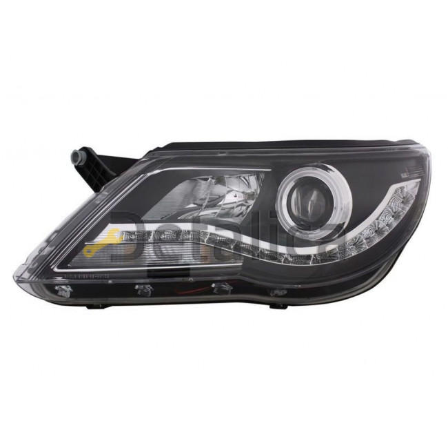 Фары тюнинг комплект линзованная светящийся ободок без корректора внутри черная для Фольксваген Тигуан от 2007-2010 (Eagle Eyes) Фары тюнинг комплект линзованная светящийся ободок без корректора внутри черная для Фольксваген Тигуан от 2007-2010 (Eagle Eyes)