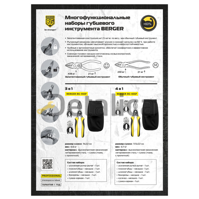 Многофункциональный набор губцевого инструмента 3 в 1 BERGER BG-3SSP Многофункциональный набор губцевого инструмента 3 в 1 BERGER BG-3SSP