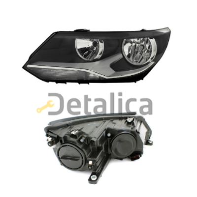 Фара левая с регуляторм мотора для Фольксваген Тигуан от 2011-2012 (Depo) внутри черн-хром