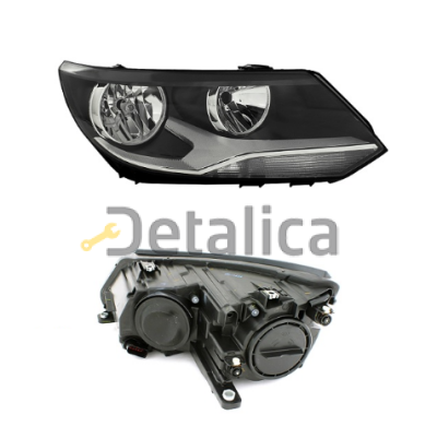Фара правая с регуляторм мотора для Фольксваген Тигуан от 2011-2012 (Depo) внутри черн-хром