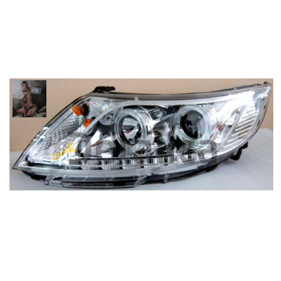 Фары тюнинг-комплект с светящимся ободком с регулятором мотора внутри хром для Киа Рио 3 от 2011 (EAGLE EYES)