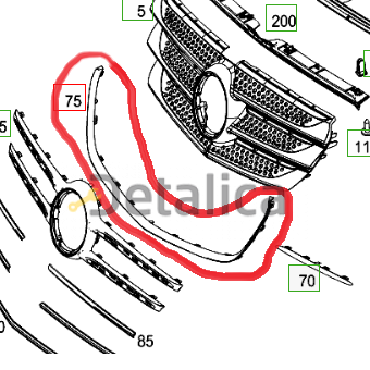 Хромированный молдинг Решётки радиатора Мерседес W447 оригинал