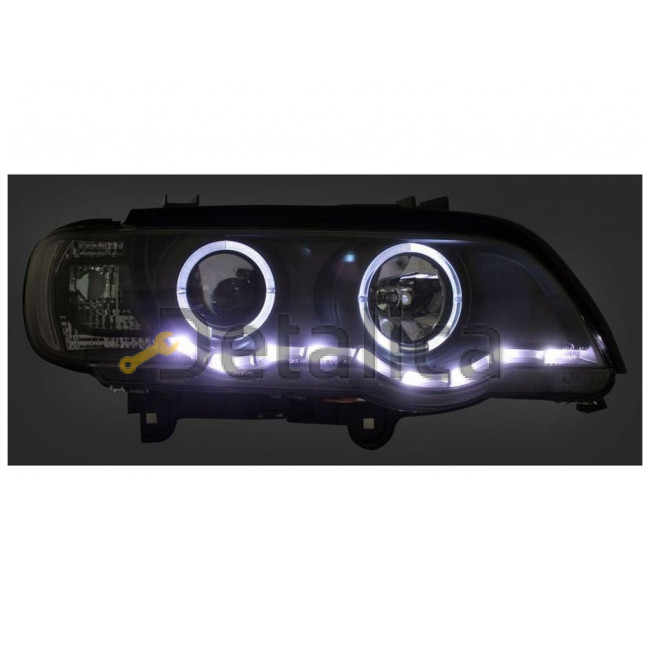 Фара левая+правая комплект тюнинг ксенон с диод светящимся ободком  линзованная DEVIL EYES под корректор EAGLE EYES внутри черная для BMW E53 X5 от 1999-2004