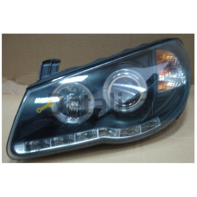 Фары комплект-тюнинг со светящимся ободком линзованные внутри черная для Хендай Элантра 4 от 2007 до 2009 (Sonar)