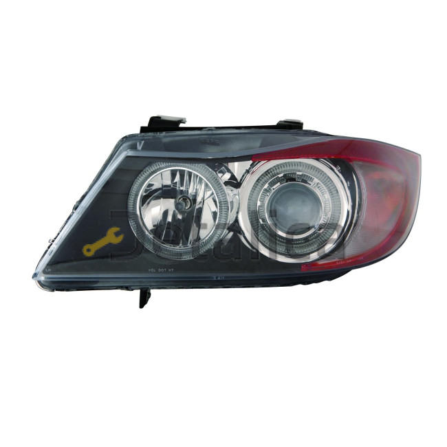 Фара левая+правая комплект тюнинг линзованная с светящимся ободком внутри черная для BMW E90 от 2004 Depo