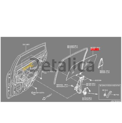 Стекло задней левой двери для Ниссан Альмера G15 от 2013 оригинал
