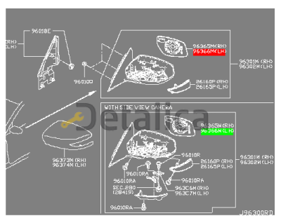 Зеркальный элемент левый для Ниссан Теана L33 оригинал