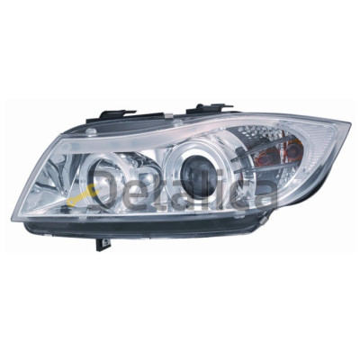 Фара левая+правая комплект тюнинг линзованная с 2 светящимся ободками под корректор  SONAR внутри хром для BMW E90 от 2004