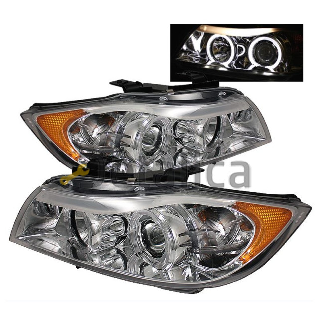 Фара левая+правая комплект тюнинг линзованная с 2 светящимся ободками под корректор  SONAR внутри хром для BMW E90 от 2004