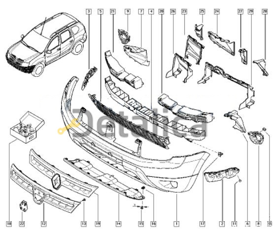 Усилитель переднего бампера для Рено Дастер стальной
