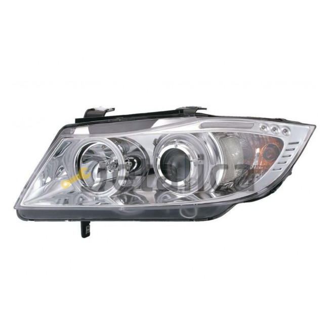 Фара левая+правая комплект тюнинг линзованная с 2 CCFL светящимся ободком с регулятором мотора EAGLE EYES внутри хром для BMW E90 от 2004
