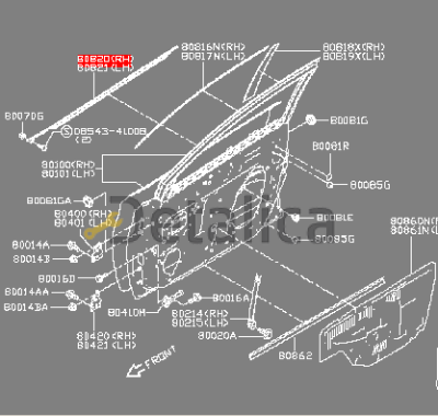 Молдинг передней правой двери хромированный верхний Ниссан Центра В17
