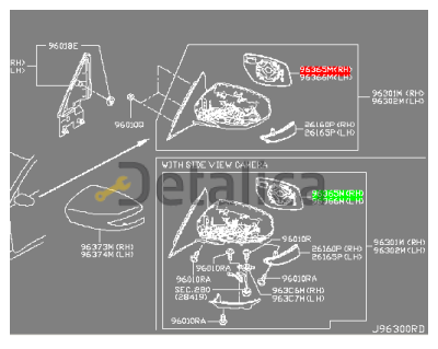 Зеркальный элемент правый для Ниссан Теана L33 оригинал