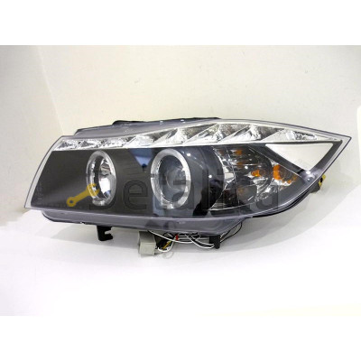 Фары тюнинг-комплект с светящимися ободками внутри чёрные для BMW E90 2004-2008 Devil Eyes Junyan