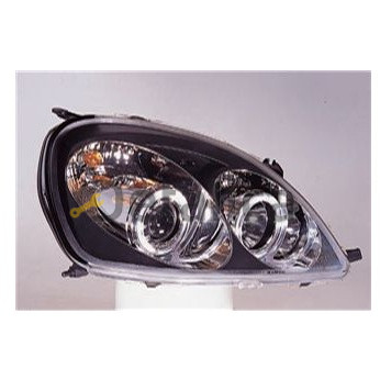 Фара левая+правая комплект тюнинг линзованная с 2 светящимся ободком  SONAR внутри черный хром для тойота ярис 1999-2002