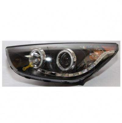 Фары комплект-тюнинг с 2 светящимися ободками под корректор внутри черные для Хендай IX35 от 2010 (EAGLE EYES)