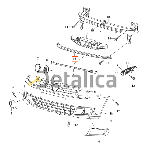 Усилитель переднего бампера нижний для Фольксваген Кадди от 2010 (Тайвань)