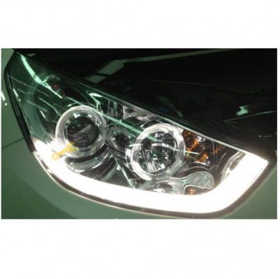 Фары комплект-тюнинг с 2 светящимися ободками под корректор внутри черные для Хендай IX35 от 2010 (Sonar)