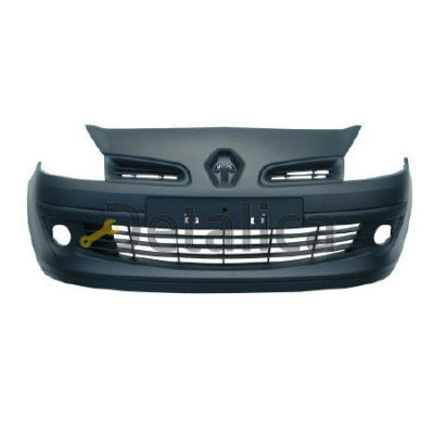 Бампер передний с отверстием под противотуманки в сборе грунт для рено клио от 2006