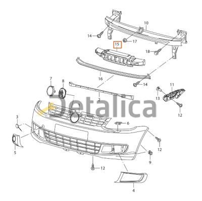 Абсорбер переднего бампера верхний для Фольксваген Кадди от 2010 (Оригинал)