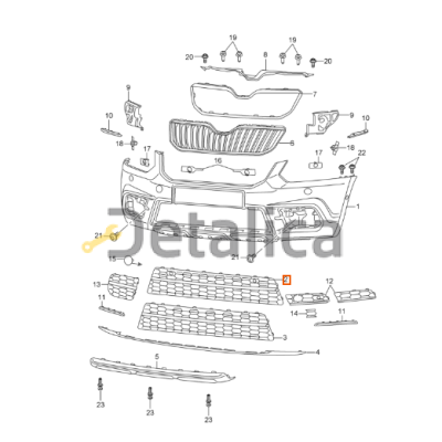 Решетка переднего бампера нижняя для Шкода Йети от 2013 оригинал