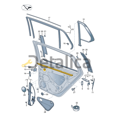 Молдинг ( уплотнитель ) стекла внутренний задней правой двери для Шкода Кодиак