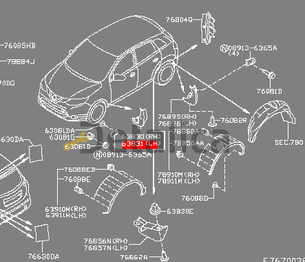 Брызговик передний левый для Ниссан Кашкай J11E оригинал рус.