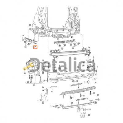 Крепление заднего бампера боковой правый для Шкода Йети от 2013 оригинал