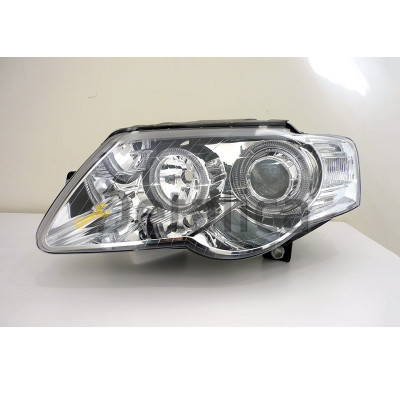 Фары тюнинг-комплект с регулятором мотора линза с 2 светящимися ободками внутри хром для Фольксваген Пассат Б6 от 2005 (Depo)