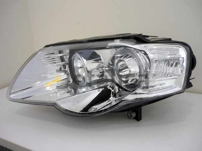 Фары тюнинг-комплект с регулятором мотора линза с 2 светящимися ободками внутри хром для Фольксваген Пассат Б6 от 2005 (Depo)