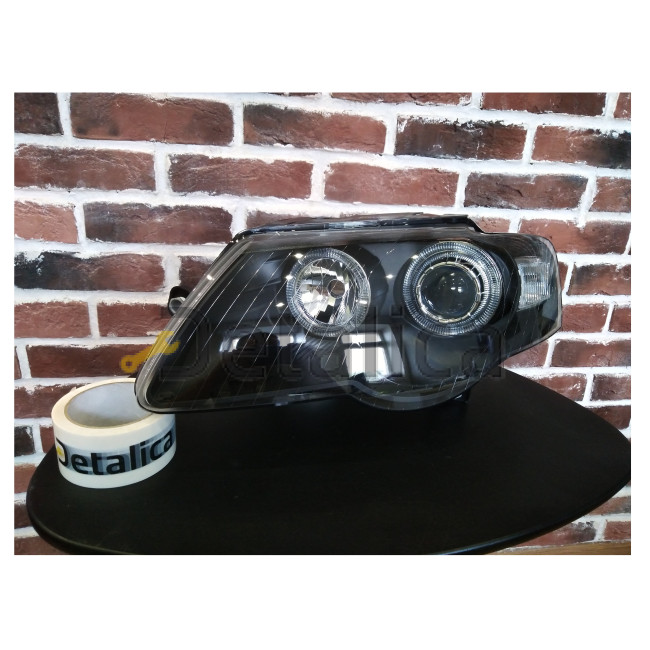 Фары тюнинг-комплект с регулятором мотора линза с 2 светящимися ободками внутри черная для Фольксваген Пассат Б6 от 2005 (Depo)