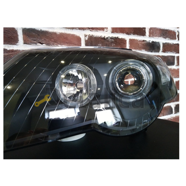 Фары тюнинг-комплект с регулятором мотора линза с 2 светящимися ободками внутри черная для Фольксваген Пассат Б6 от 2005 (Depo)