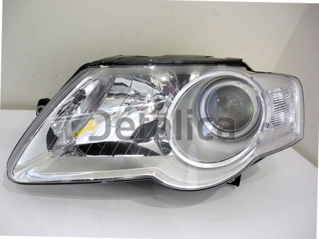 Фара левая с рег мотора линзованная внутри хром для Фольксваген Пассат Б6 от 2005 (Depo)
