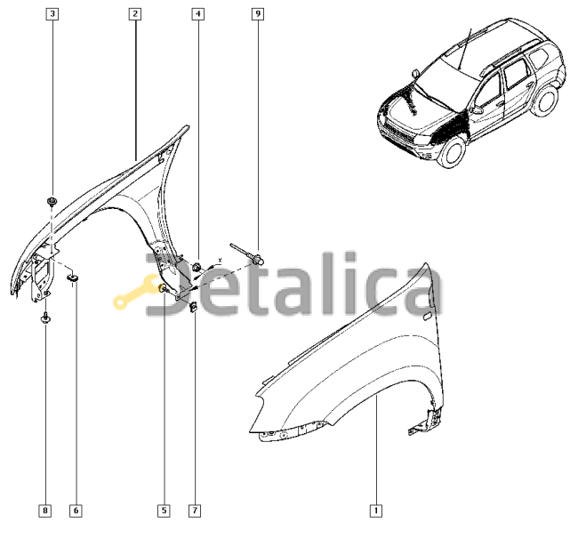 Крыло переднее левое для Рено Дастер оригинал