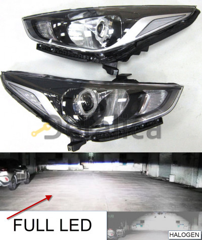 Фара Л+П (комплект) тюнинг линзован со светодиод.модулем ближнего света и дальнего света со светящимся ободком диод указ.поворота {FULL BI-LED 2 x 5500 Lumen} для Хендай Solaris II
