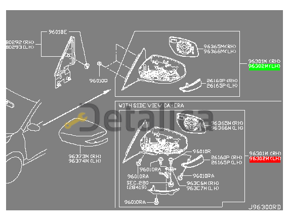 Зеркало боковое левое для Ниссан Теана L33 Sat 16 конт