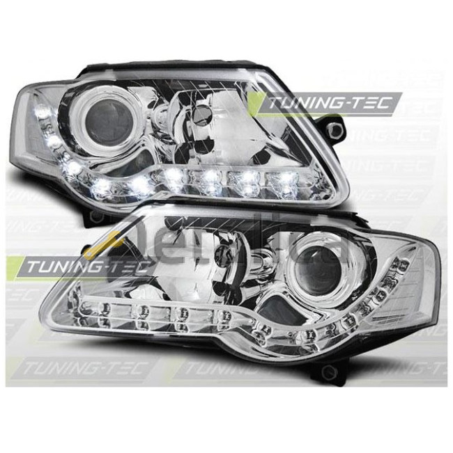 Фары тюнинг-комплект линзованная под корректор внутри хром для Фольксваген Пассат Б6 от 2005 (Depo) 