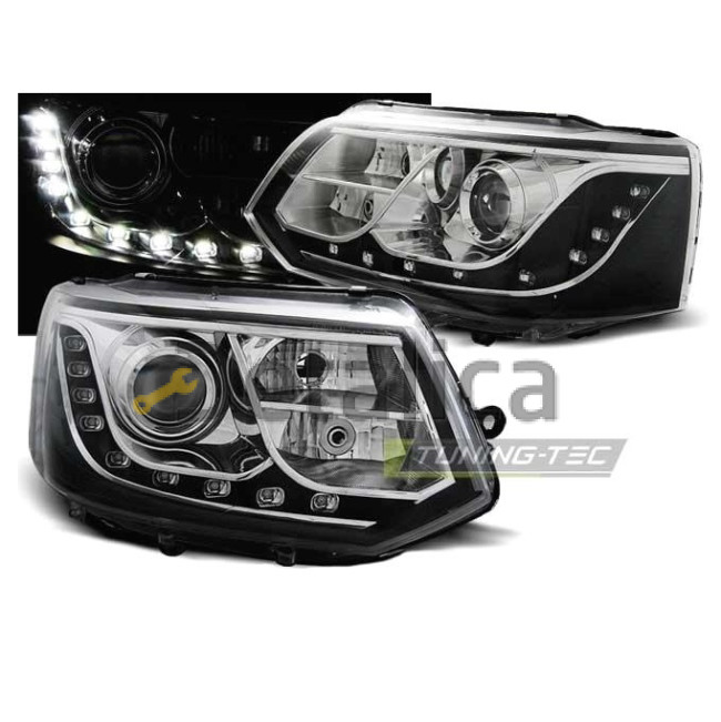 Фары тюнинг-комплект линзованная с рег мотора внутри черная для Фольксваген Транспортер Т5 от 2010 (Depo)