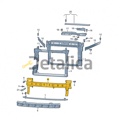 Усилитель переднего бампера верхний большой для Шкода Кодиак 