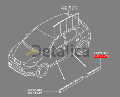 Молдинг задней левой двери нижний для Ниссан Кашкай J11E оригинал анг. рус.