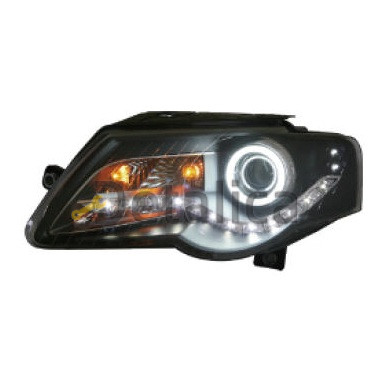 Фары тюнинг-комплект с светящимся ободком рег мотора линзованная внутри черная для Фольксваген Пассат Б6 от 2005 (Eagle Eyes )