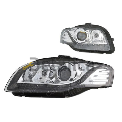 Фара левая+правая комплект тюнинг линзованная с регулятором мотора внутри черная для  Ауди А4 от 2005 (Depo)